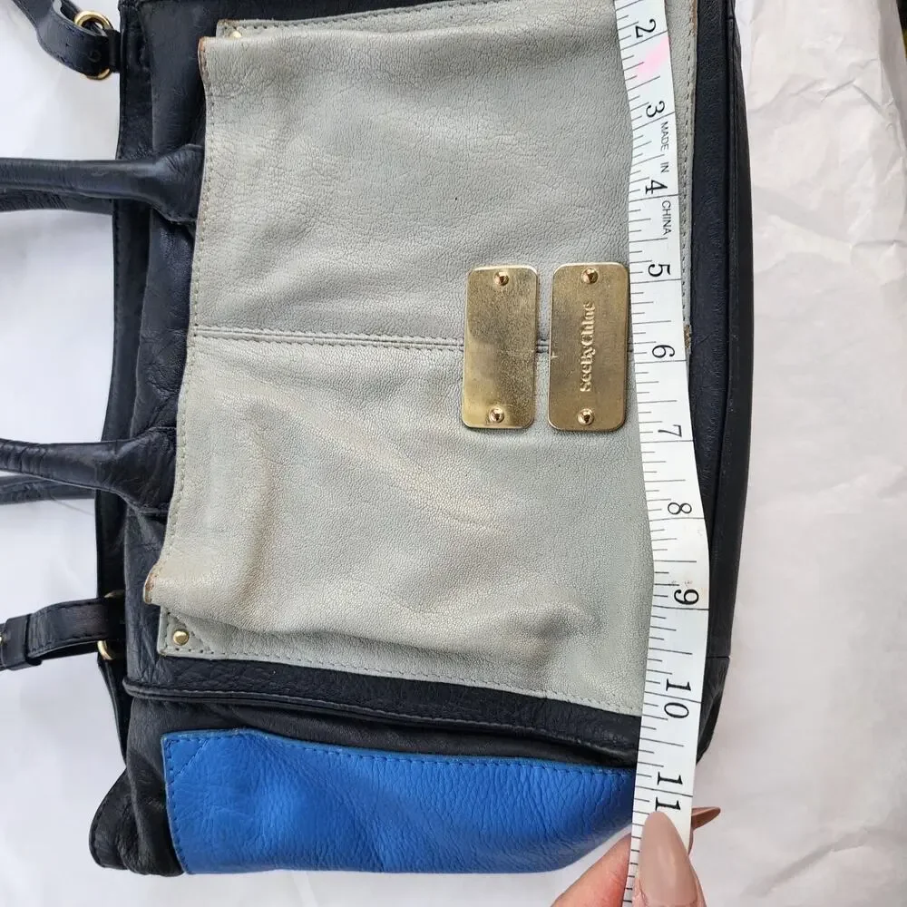 SEE BY CHLOE Nellie Navy Light Blue Gray Leather‎ Handbag Crossbody Trapezoid